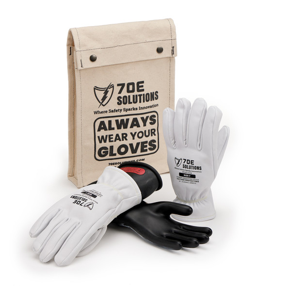 Class 0, 11" Length, 1,000V AC: 70E Insulated Electrical Glove Kit with Black Gloves