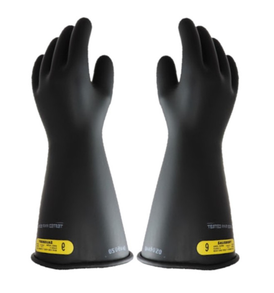 Class 2 Gloves 16" Length 17,000V AC Salisbury Electriflex NG216B Black Natural Rubber Gloves