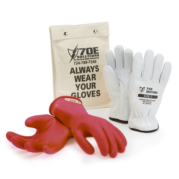 Class 00, 11" Length, 500V AC: 70E Insulated Electrical Glove Kit featuring Red Gloves