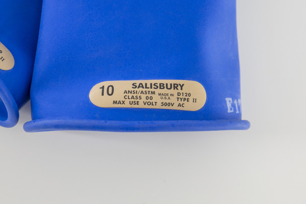 Class 00 Gloves 11" Length 500V AC Salisbury E0011BL Blue EPDM Rubber Gloves