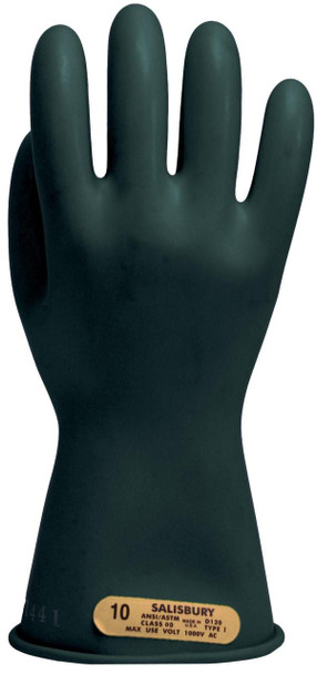 Class 00, 11" Length, 500V AC Natural Rubber Gloves (Black)