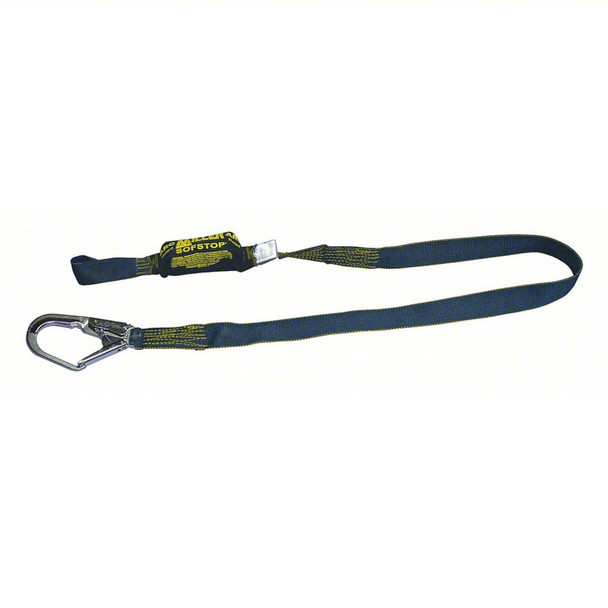 MILLER Shock-Absorbing Lanyard: Shock Pack, Arc-Flash Rated, Steel Snap Hook, Kevlar Web Loop, Black