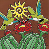 6X6 Tile Hummers with Catus Blooms "Naturals"