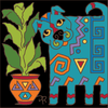 6x6 Tile Deco Dog with Potted Plant