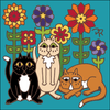 6x6 Tile Three Cats and Posies