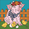 6x6 Tile Baby Pig with Little Chicks