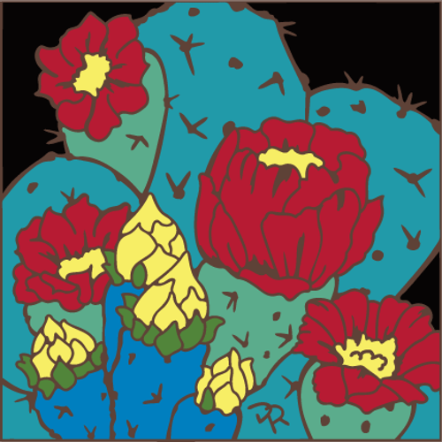 6X6 Tile Prickly Pear Cactus Blooms