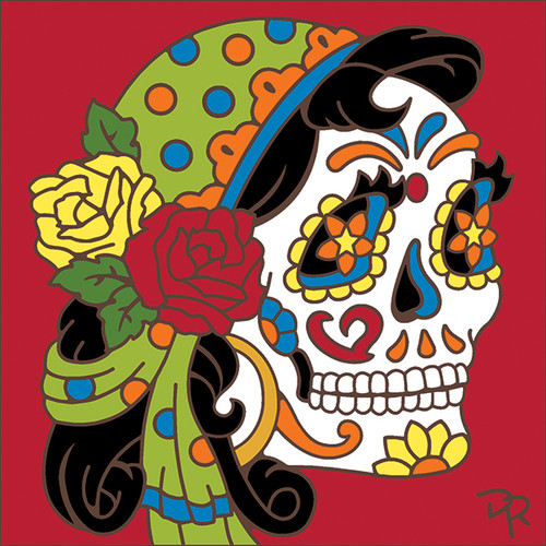 6x6 Tile Day of the Dead Gypsy Skull