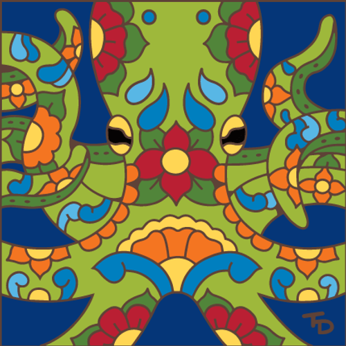 6x6 Tile Talavera Octopus Cobalt