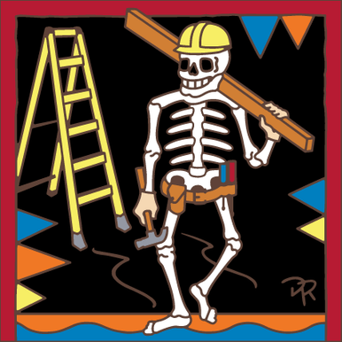 6x6 Playing Billiard. Day Of The Dead Clay Tile, Size: 6" W X 6" L