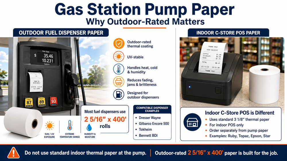 Gas Station Pump Paper — Why Outdoor-Rated Matters