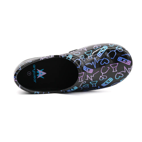 Anywhere Footwear Sr Angel - Medical Icons/Black Patent Medical Clogs