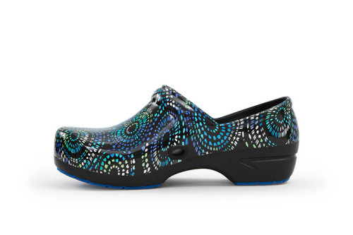 Anywhere Footwear Sr Angel - Prismatic Spirals Blue Medical Clogs