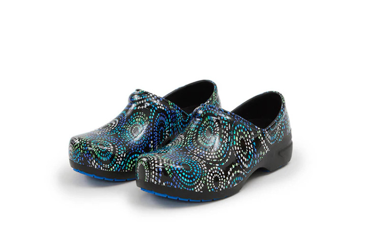 Anywhere Footwear Sr Angel - Prismatic Spirals Blue Medical Clogs