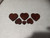 Large, Medium and Small Heart shaped Bookmarks made from chrome tanned leather and polyester waxed thread.