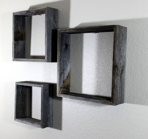 Barn Wood Open Box Shelves (Set of Three)
