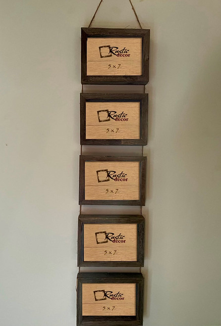 5x7 - 2” Wide Rustic Barn Wood Deep Inset Vertical Hanging Rope Collage Frame