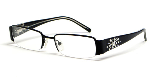 Calabria Vivid 5011 Designer Reading Glasses in Black Semi Rimless Crystal Star