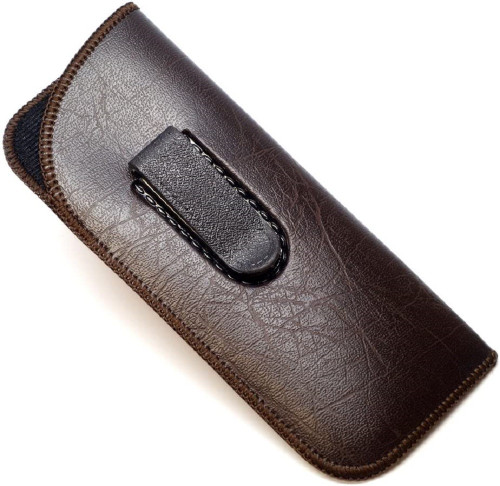 Half Clip Soft Eyeglass Case Syn.Leather Belt/Pocket Attach Choose Black / Brown