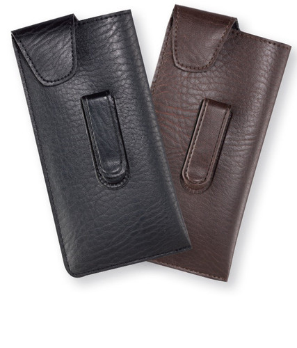 Large Designer Soft Eyeglass Case Durango Metal Clip Flap Closure in Black/Brown