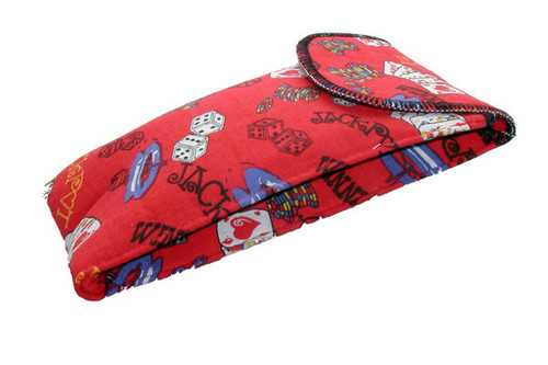 Large Casino Styled Red Soft Eyeglass Case 4168 7" x 3.5" x 1" Gusseted Side