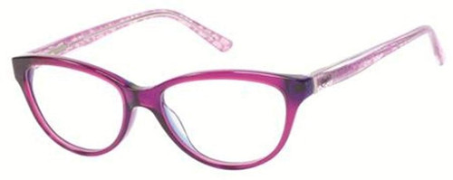 Profile View of Candies Designer Blue Light Blocking Reading Glasses Coral-Fus in Fuchsia 53 mm