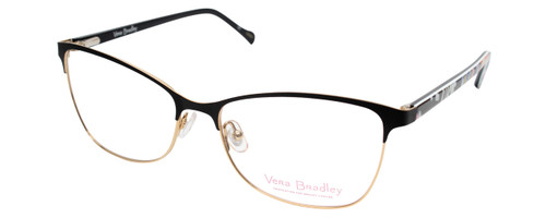 Profile View of Vera Bradley SUZANA Designer Blue Light Blocking Eyeglasses in Pretty Posies Floral Black Gold Ladies Cateye Full Rim Metal 55 mm