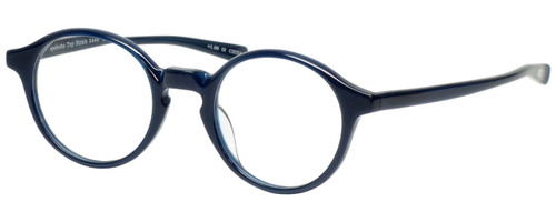 Profile View of Eyebobs Top Notch 2444-10 Designer Reading Eye Glasses with Custom Cut Powered Lenses in Cobalt Blue Unisex Round Full Rim Acetate 47 mm