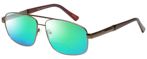 Profile View of Enhance EN3920 Designer Polarized Reading Sunglasses with Custom Cut Powered Green Mirror Lenses in Matte Coffee Brown Mens Square Full Rim Metal 59 mm