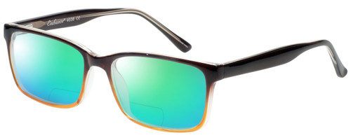 Profile View of Enhance EN4038 Designer Polarized Reading Sunglasses with Custom Cut Powered Green Mirror Lenses in Brown Gradient Crystal Mens Classic Full Rim Acetate 60 mm