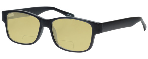 Profile View of Enhance EN4075 Designer Polarized Reading Sunglasses with Custom Cut Powered Sun Flower Yellow Lenses in Matte Black Mens Classic Full Rim Acetate 60 mm