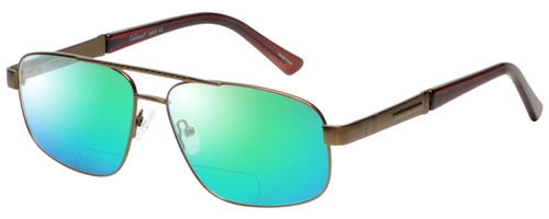 Profile View of Enhance EN4106 Designer Polarized Reading Sunglasses with Custom Cut Powered Green Mirror Lenses in Brown Mens Rectangle Full Rim Metal 63 mm