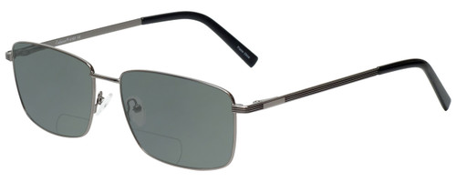 Profile View of Enhance EN4161 Designer Polarized Reading Sunglasses with Custom Cut Powered Smoke Grey Lenses in Gunmetal Black Mens Rectangle Full Rim Metal 60 mm