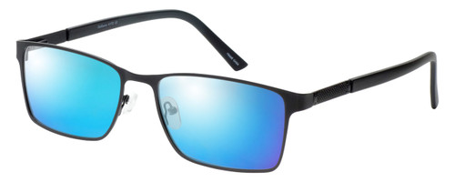 Profile View of Enhance EN4172 Designer Polarized Sunglasses with Custom Cut Blue Mirror Lenses in Matte Black Mens Rectangle Full Rim Metal 59 mm