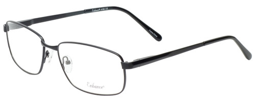 Profile View of Enhance EN4182 Designer Reading Eye Glasses with Custom Cut Powered Lenses in Satin Black Mens Rectangle Full Rim Metal 60 mm