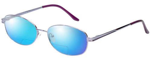 Profile View of Jubilee J5877 Designer Polarized Reading Sunglasses with Custom Cut Powered Blue Mirror Lenses in Purple Mens Oval Full Rim Metal 59 mm