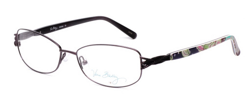 Profile View of Vera Bradley Gail Designer Blue Light Blocking Eyeglasses in Purple Pink Blue Flower Heather Ladies Rectangle Full Rim Metal 55 mm