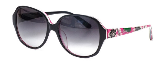 Profile View of Vera Bradley Lillian Women's Sunglasses Black Priscilla Pink/Grey Gradient 57 mm
