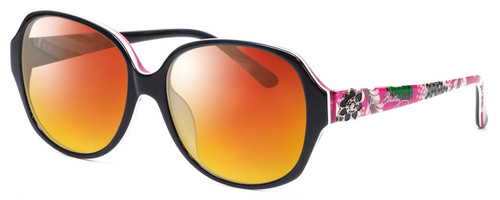 Profile View of Vera Bradley Lillian Designer Polarized Sunglasses with Custom Cut Red Mirror Lenses in Black Priscilla Pink Ladies Oversized Full Rim Acetate 57 mm