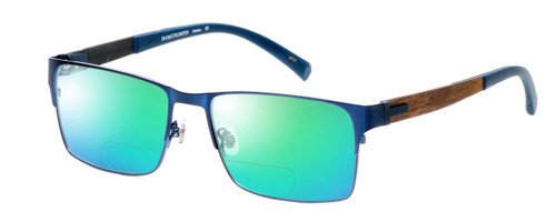 Profile View of Ducks Unlimited Station Designer Polarized Reading Sunglasses with Custom Cut Powered Green Mirror Lenses in Cobalt Blue Mens Rectangle Full Rim Metal 55 mm