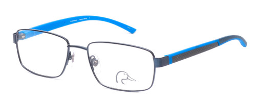Profile View of Ducks Unlimited Skybuster Mens Rectangle Full Designer Reading Glasses Blue 54mm