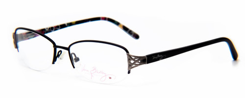 Profile View of Vera Bradley Vanessa Semi-Rimless Reading Glasses Ribbons Satin Blue Black 54 mm