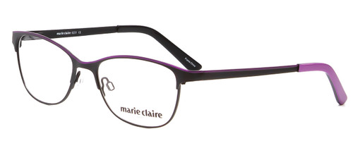 Profile View of Marie Claire MC6231-BKL Designer Progressive Lens Blue Light Blocking Eyeglasses in Black Lavender Purple Ladies Cateye Full Rim Stainless Steel 51 mm