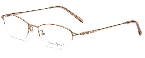 Profile View of Valerie Spencer VS435-GBR Designer Single Vision Prescription Rx Eyeglasses in Gold Brown Ladies Oval Semi-Rimless Metal 51 mm