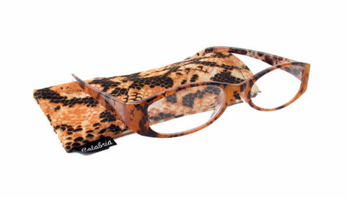Profile View of Calabria 744 Snakeskin Designer Progressive Blue Light Glasses&Match Case Brown