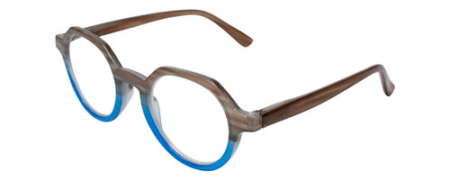 Profile View of Calabria Elite Designer Progressive Blue Light Glasses Hexagon R207 46mm in Blue