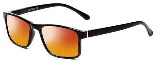 Profile View of Calabria L2007 Designer Polarized Sunglasses with Custom Cut Red Mirror Lenses in Gloss Black Mens Square Full Rim Acetate 54 mm