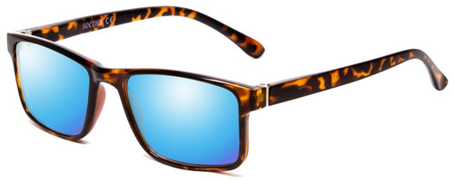 Profile View of Calabria L2007 Designer Polarized Sunglasses with Custom Cut Blue Mirror Lenses in Tortoise Havana Brown Gold Mens Square Full Rim Acetate 54 mm