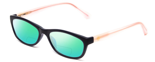 Profile View of Ann Taylor ATR020 Designer Polarized Reading Sunglasses with Custom Cut Powered Green Mirror Lenses in Matte Navy Blue Blush Crystal Pink Ladies Cateye Full Rim Acetate 52 mm