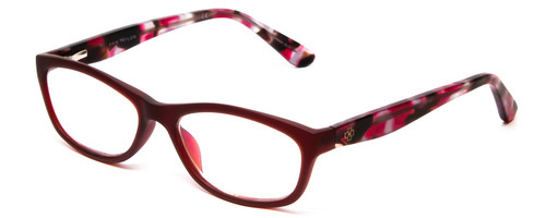 Profile View of Ann Taylor ATR020 Designer Blue Light Blocking Eyeglasses in Matte Burgundy Red Marble Tortoise Ladies Cateye Full Rim Acetate 52 mm